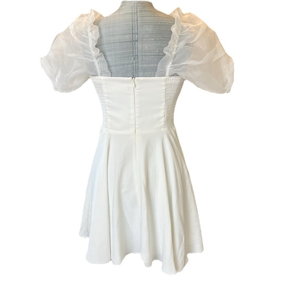 Amanda Uprichard Lovely Dress In Ivory Puff Sleeve Mini - Picture 6 of 11